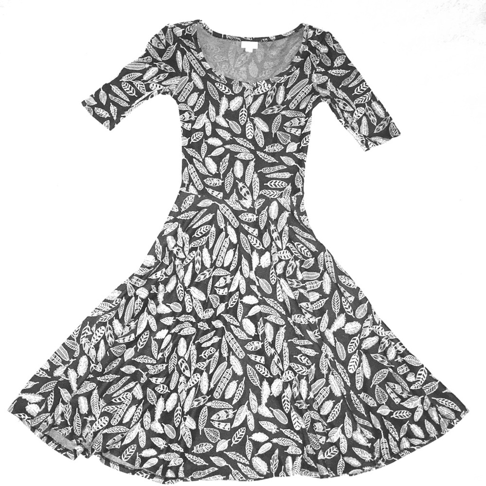 LulaRoe Nicole dress with Feather Pattern